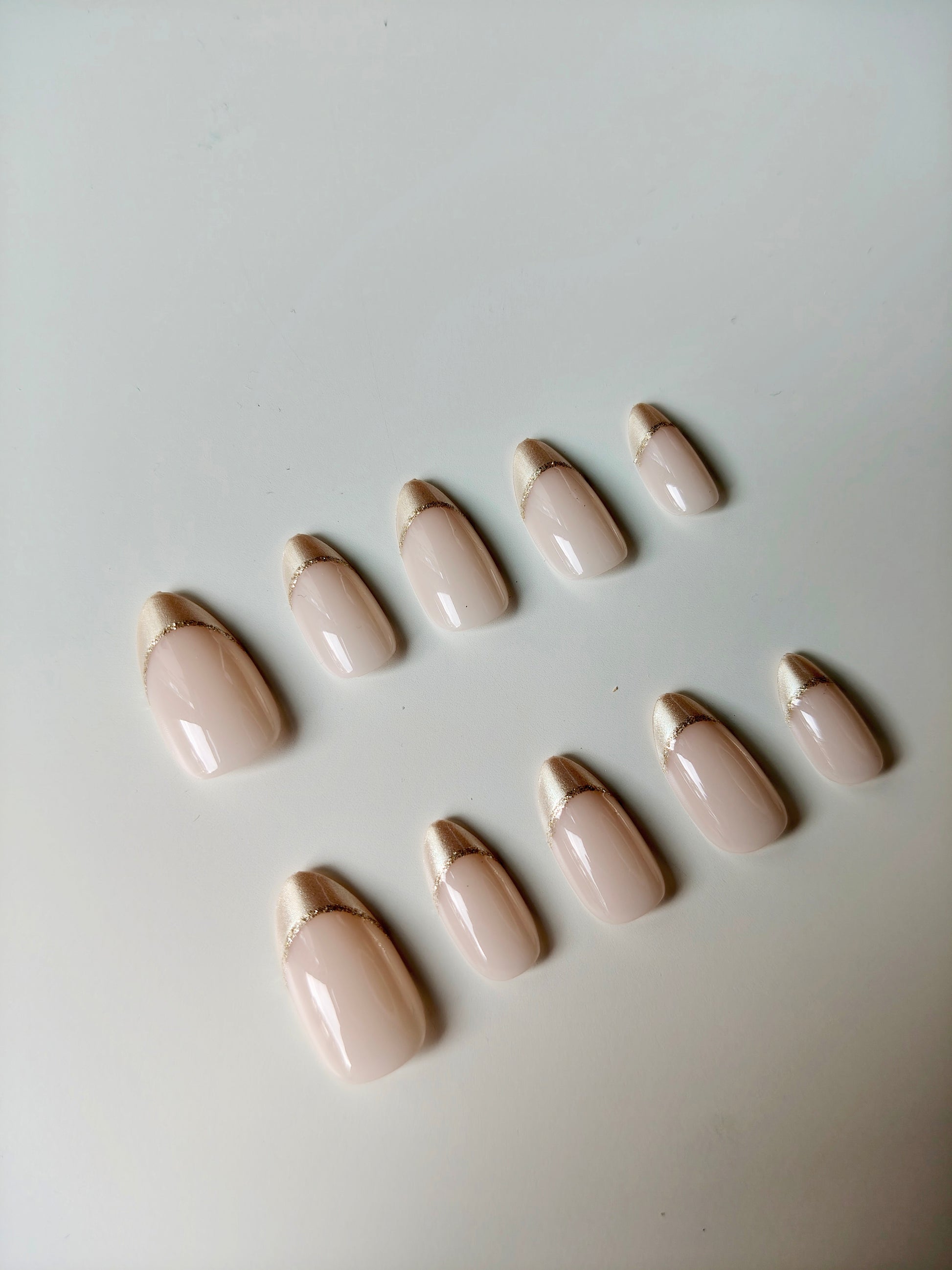 French Tip Press-On Nails with Champagne Glow